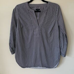 Talbots 100% cotton tunic black white stripe three-quarter sleeve V-neck size XS